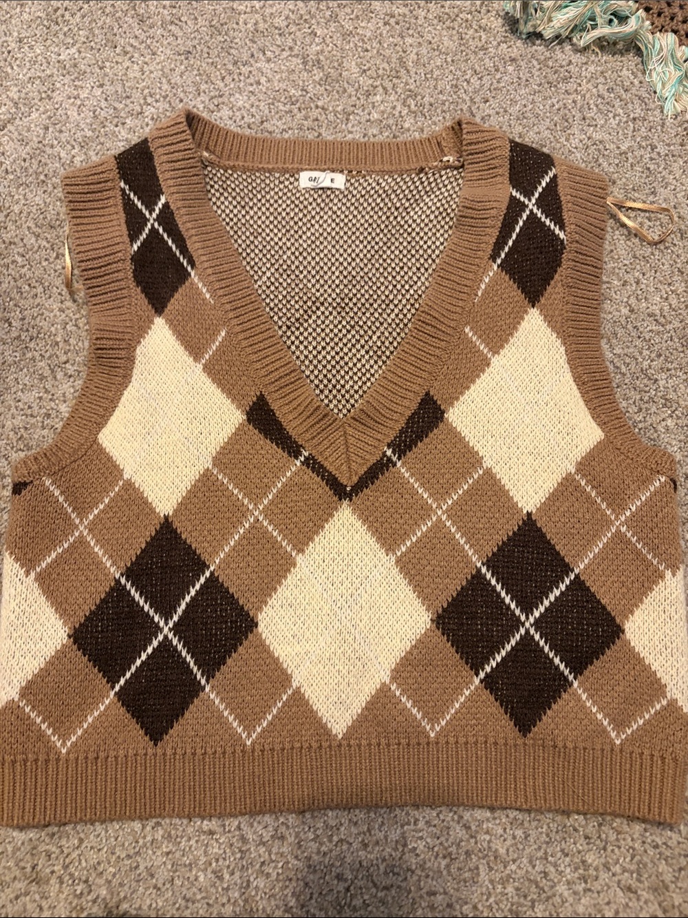 Garage Brown & Cream Argyle V-Neck Sweater Vest
